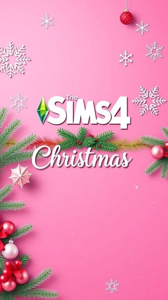 Sims 4 Pink Christmas Loading Screen Custom pink Christmas loading screen for The Sims 4 with holiday decorations.